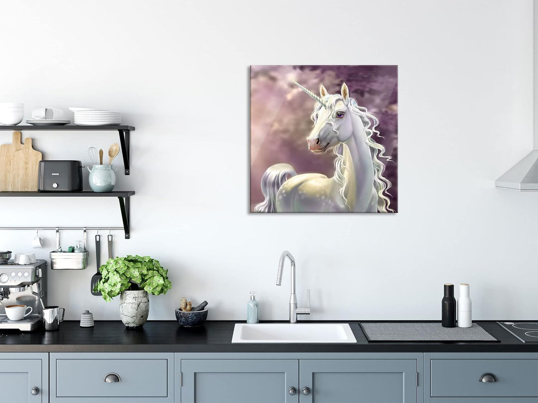 Pixxprint Glasbild | Wandbild auf Echtglas | Magisches Einhorn im Zauberwald | 60x60 cm | inkl. Aufh