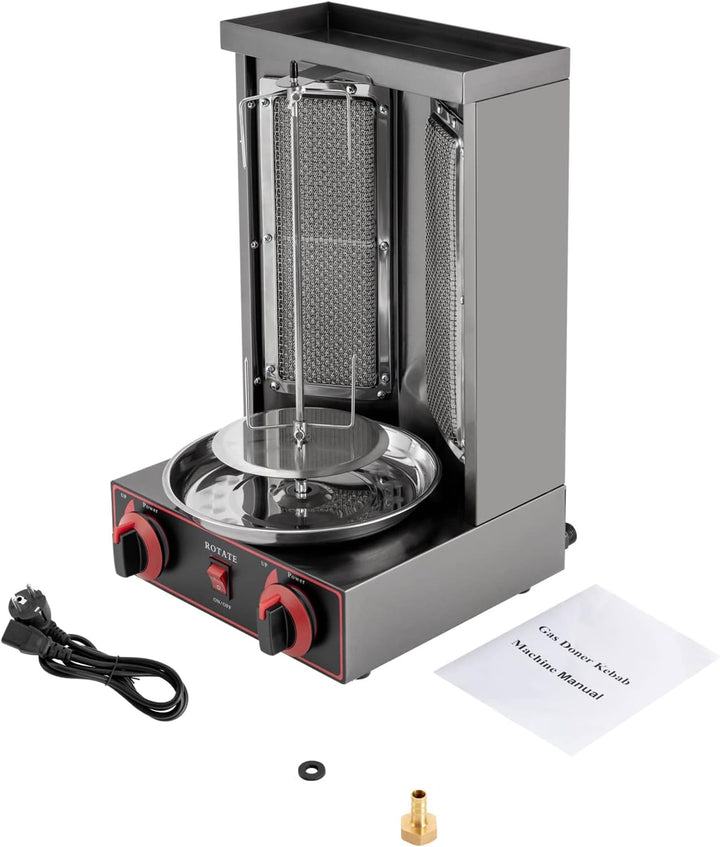 3000W Dönergrill mit 2 Brenner Gas Döner Kebab Maschine Edelstahl Tischgrills Vertikalgrill Schaschl