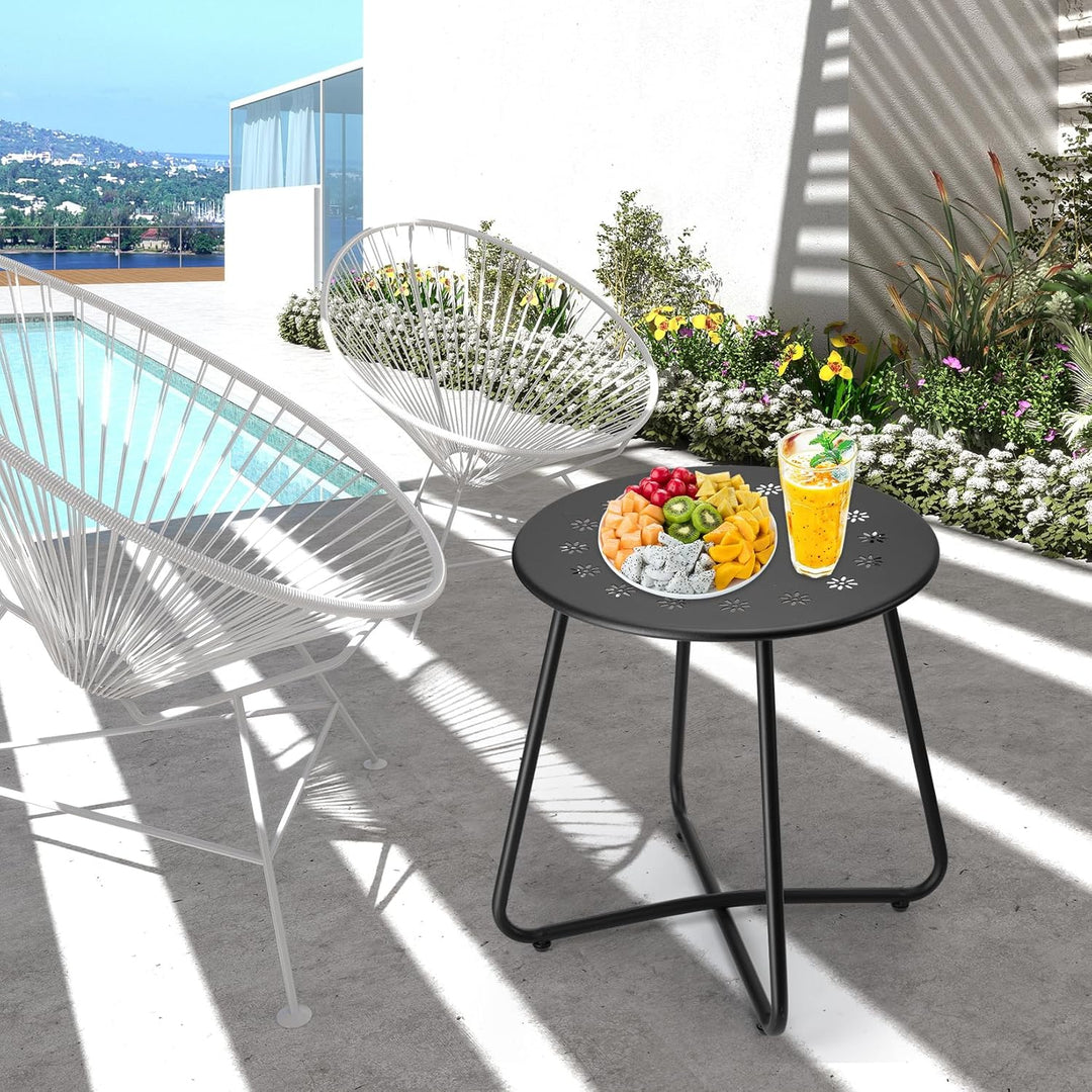 danpinera Outdoor Beistelltische mit Blumenausschnitten, Kleiner Runder Gartentisch, Wetterfester St