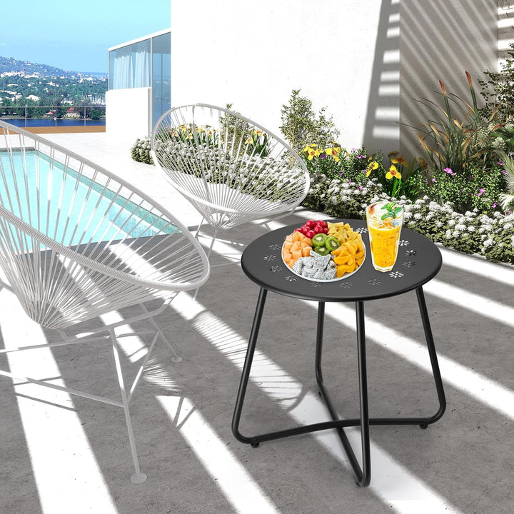 danpinera Outdoor Beistelltische mit Blumenausschnitten, Kleiner Runder Gartentisch, Wetterfester St
