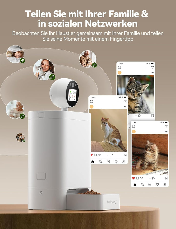 FEELNEEDY 5.5L Futterautomat Katze mit 3MP HD-360° Kamera, 2,4G/5G WiFi KI Katzenfutter Automat mit