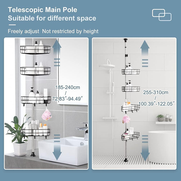 BAOYOUNI Teleskop Duschregal Badregal mit 4 Speicher Körben Höhenverstellbar Badezimmer Regal ohne B