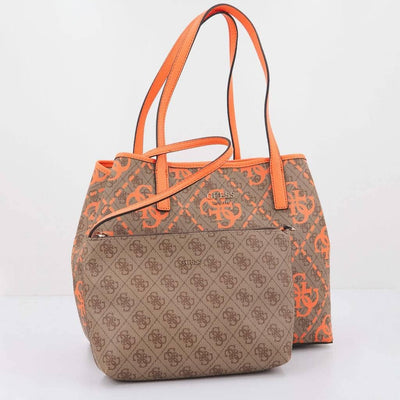 GUESS Damen Vikky Tote Bag Latte -Logo/Orange, Latte -Logo/Orange