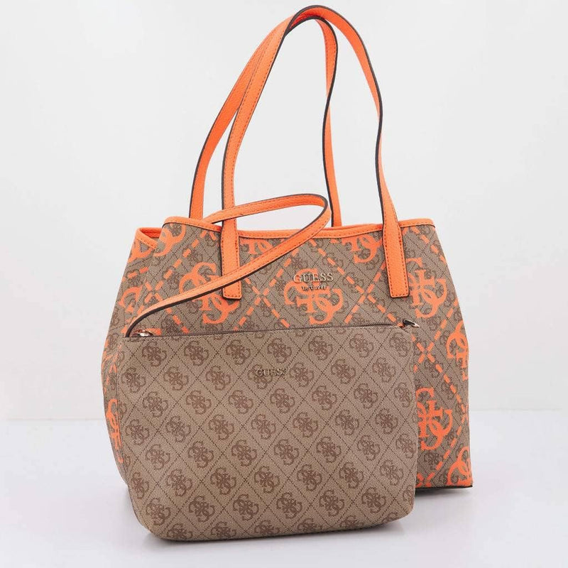 GUESS Damen Vikky Tote Bag Latte -Logo/Orange, Latte -Logo/Orange