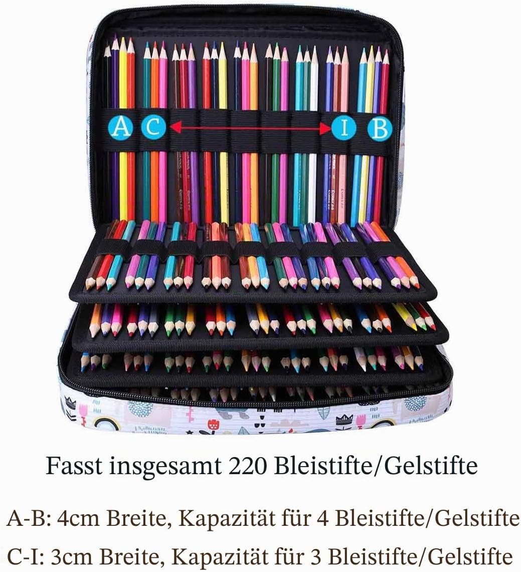 JAKAGO Grosse Federmäppchen XXL mit 220 Schlitze Stifte Aufbewahrung, Wasserdichtes Stiftetasche für