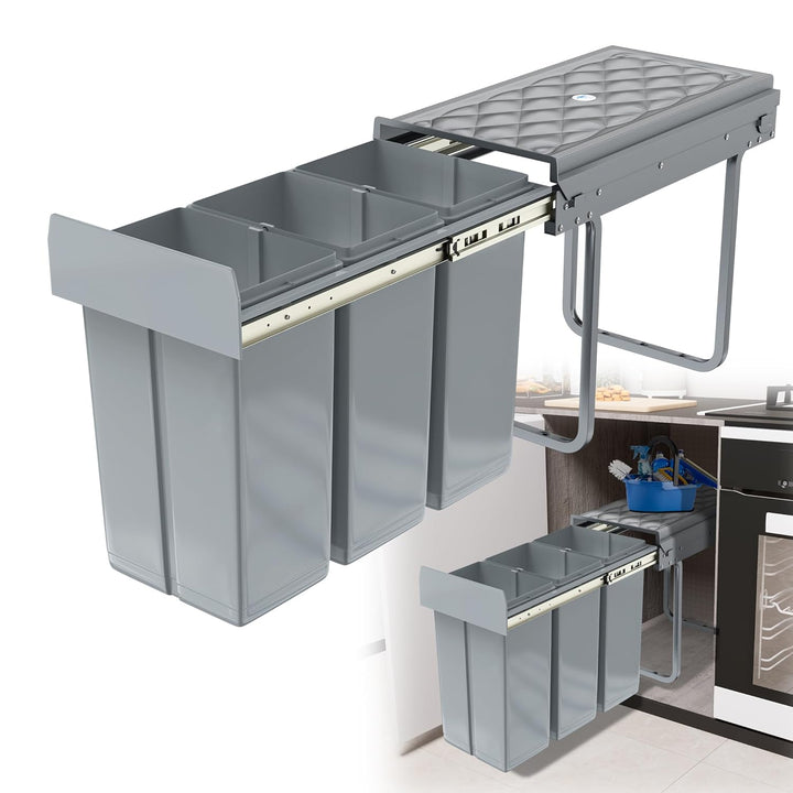 HENGMEI Einbaumülleimer Unterschrank Einbau-Mülleimer Küche Abfalleimer Ausziehbarer Abfallsammler M