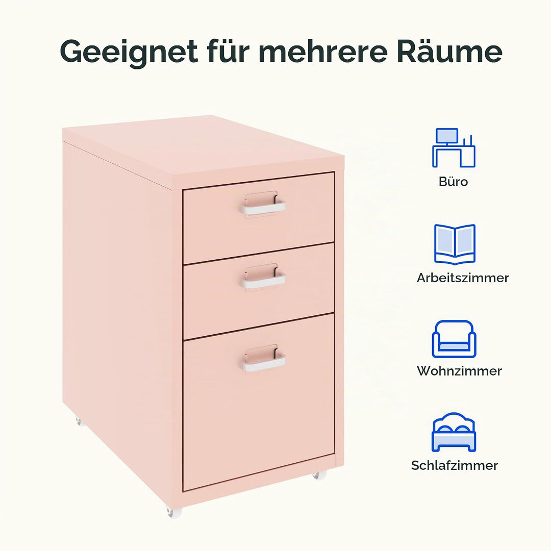 FLEXISPOT Rollcontainer Büroschrank mit 3 Schubladen, Aktenschrank Metallschrank Kommode mit Rädern,