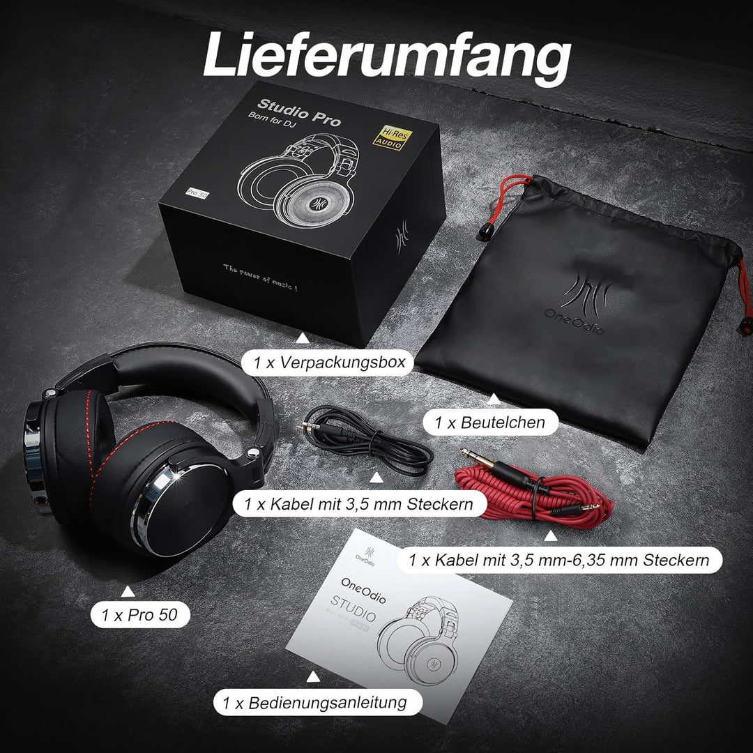 OneOdio Pro 50 Over-Ear Studiokopfhörer [Hi-Res Audio, 50mm Treiber] – Professionelle DJ Kopfhörer m