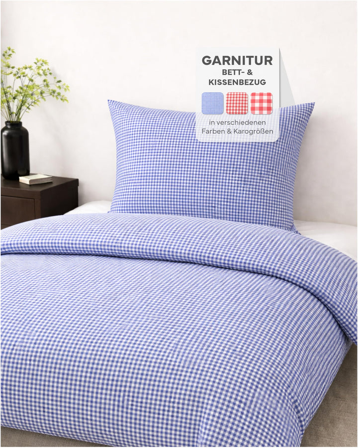 texpot Bettwäsche Garnitur 135 x 200 cm + 80 x 80 cm Landhaus 5 mm Karo blau kariert Bauern Kissenbe