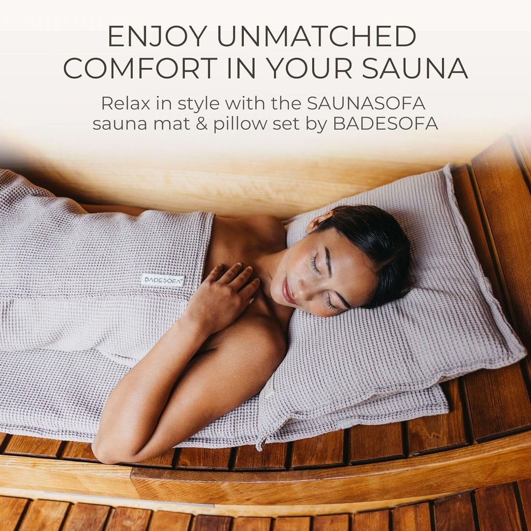 SAUNASOFA® von BADESOFA® | Extra bequeme Sauna-Matte mit Kissen | Einfacher Transport dank Tragegurt