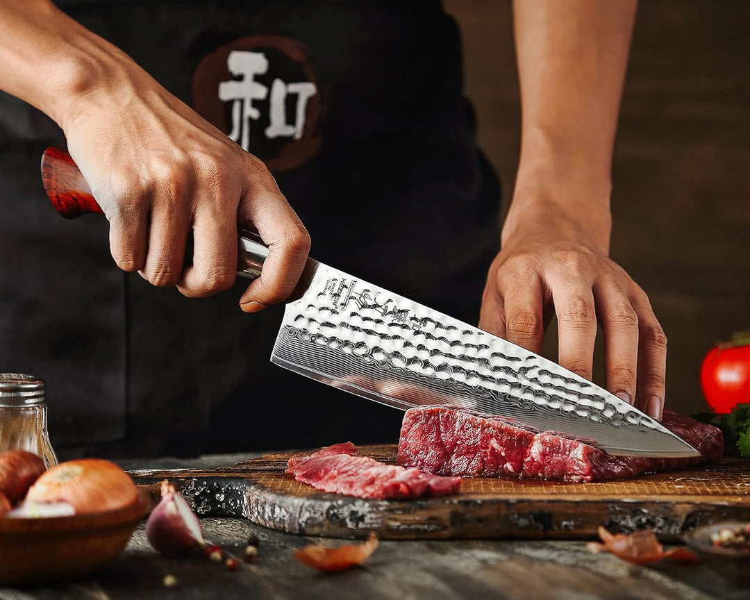 HEZHEN Damastmesser Set, 73 Lagen Damas Stahl Küchenmesser, Profi Kochmesser Set, Santoku Brotmesser