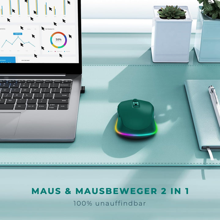 seenda Kabellose Maus mit Jiggler, Wiederaufladbare 2.4G Funkmaus mit Beleuchtung, Leise Wireless Mo