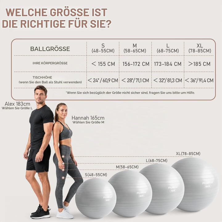 Gymnastikball und 23 cm Pilatesball Set, Anti Burst Gymnastikball, Anti-Rutsch-Sitzball, Balanceball