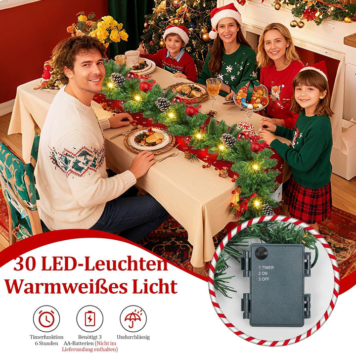 Weihnachtsgirlande mit Beleuchtung, 2.7M Girlande Weihnachten Batteriebetrieben, 30 LED & Timer, was
