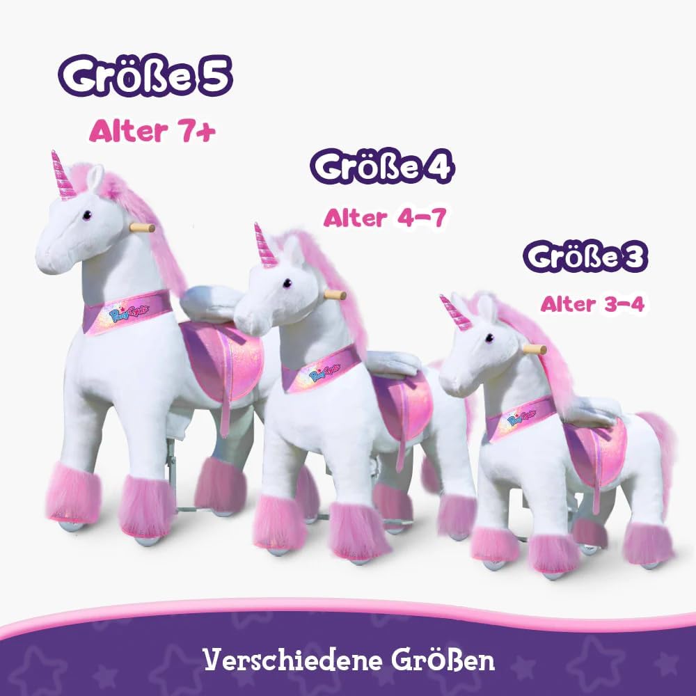 PonyCycle Einhorn zum Reiten, für Erwachsene/Kinder ab 7, 76cm Hoch, Einhorn auf Rollen mit Handbrem