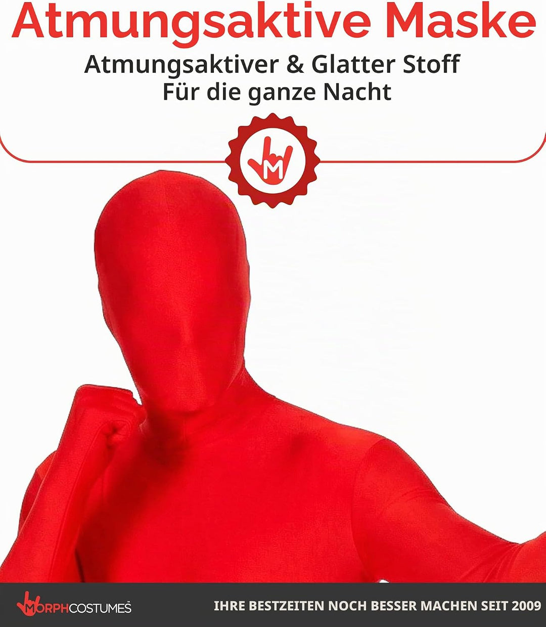 MSUIT Roter Morphsuit für Erwachsene, Ganzkörperanzug Herren Damen, Faschingskostüm - L (163cm-175cm