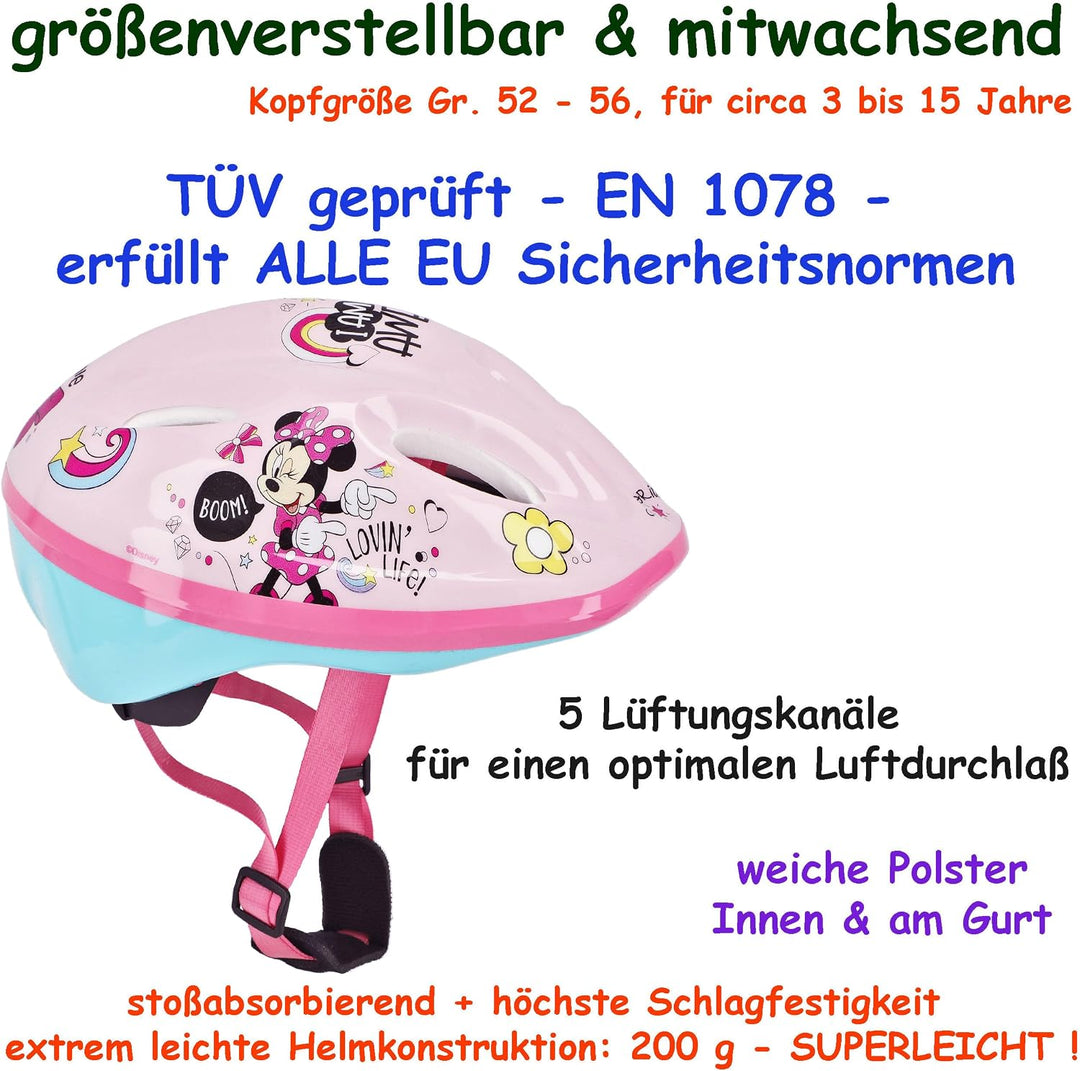 Kinderhelm - Disney Minnie Mouse - Gr. 52-56 - Circa 3 bis 15 Jahre - incl. Name - für Kinder Mädche