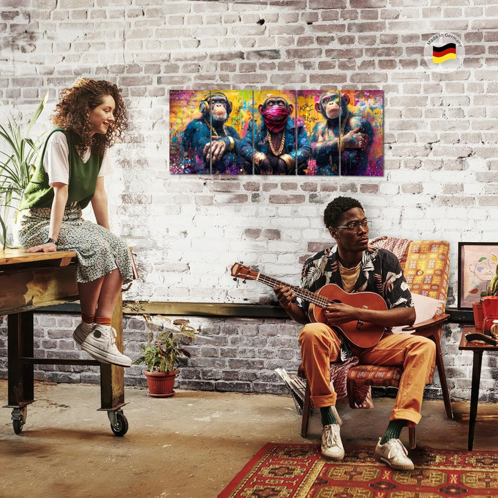 Runa Art Bild Street Art Wandbilder auf Vlies Leinwand 5 Teilig Wanddekoration Wohnzimmer Schlafzimm