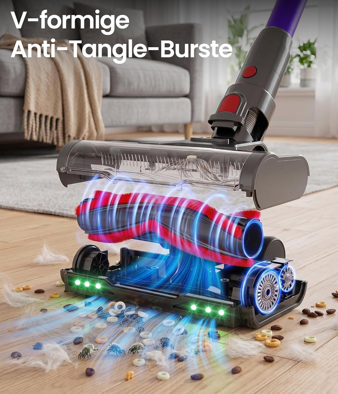 Zoomcat Akku-Staubsauger 600 W, 50 kPa, 70 Min kabellos Lila | Tierpflegebürste, 1,4m Schlauch, Wand