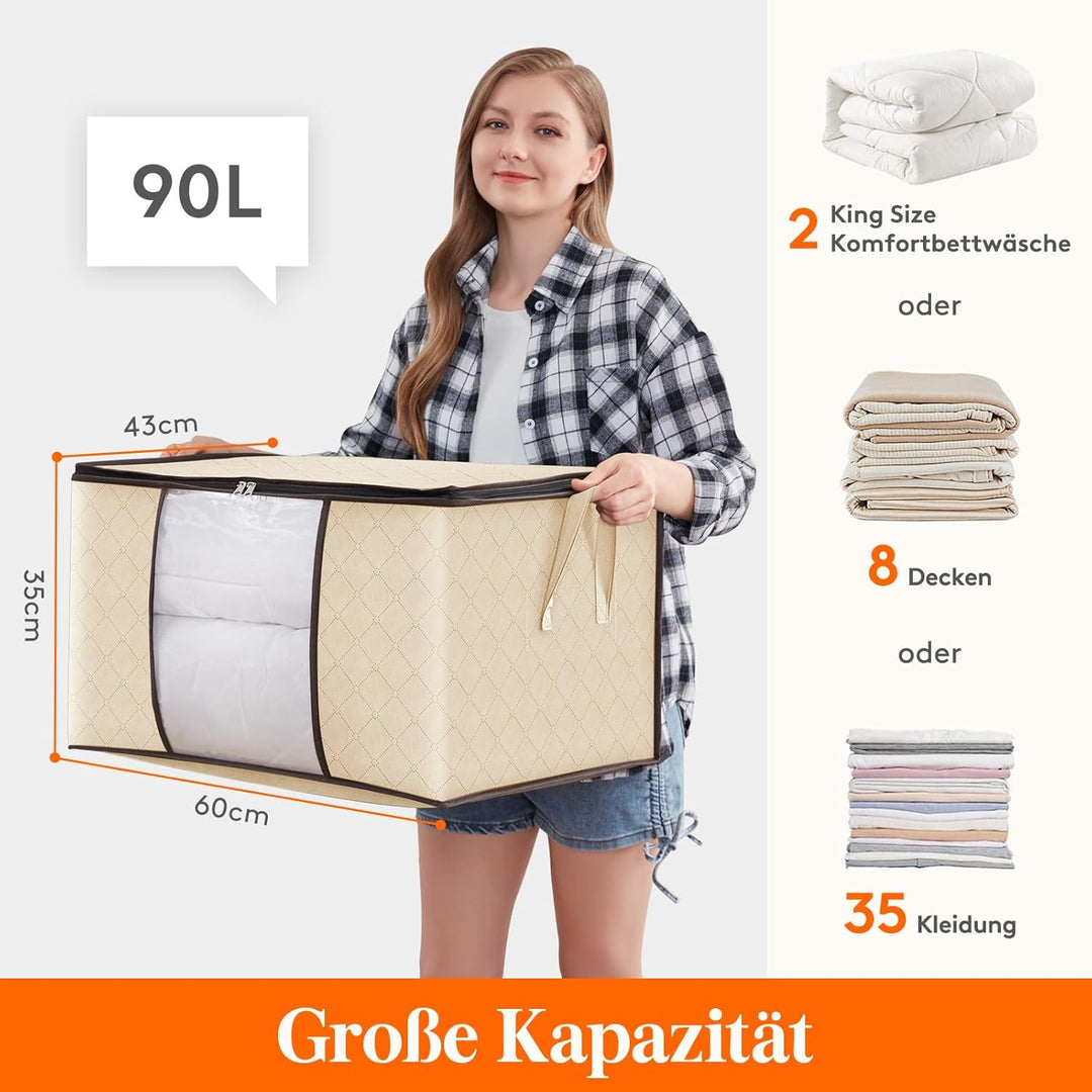 Lifewit 6 Stück 90L Aufbewahrungstasche, Aufbewahrungsbox mit Deckel, Gross Kleideraufbewahrung Umzu