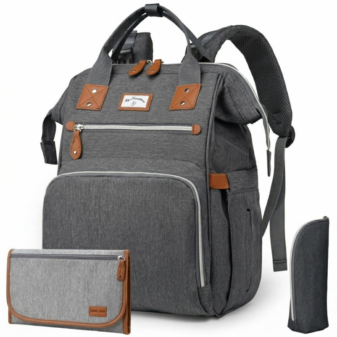 Wickelrucksack Gross inkl Wickelunterlage & Kühltasche, Modische Wickeltasche mit viel Stauraum, Was