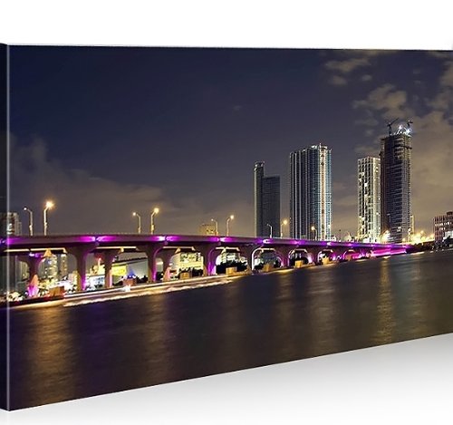 islandburner Bild Bilder auf Leinwand Miami Bridge 1p XXL Poster Leinwandbild Wandbild Dekoartikel W