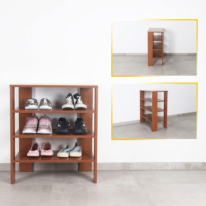 RICOO Schuhregal schmal und hoch 70x55x32cm Standregal Pressholz Eiche Dunkelbraun Rustikal WM039-ER