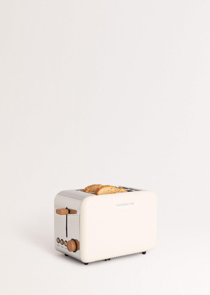CREATE/TOAST RETRO/Toaster Cremeweiss / 6 Leistungsstufen, Krümelschublade, Thermostat, Auftauen, Au