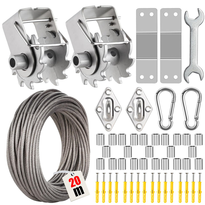 Angooni Sonnensegel-Hardware-Kit inklusive Winden & Drahtseil, Anti-Rost-Edelstahll-Hardware-Kit für