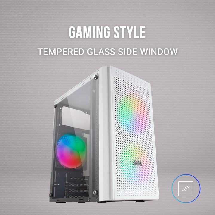 Mars Gaming MC300W Weiss, MicroATX PC Gehäuse, Gehärtetes Glas, Mesh Front, 3xFRGB Lüfter, MC300W