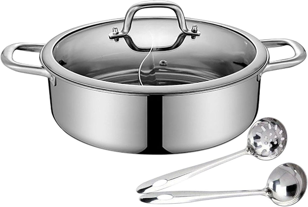 28cm/32cm Shabu Dual Side Hot Pot Edelstahl Cookware 2 Kammern Mit Glasdeckel Shabu, Suppentöpfe Her