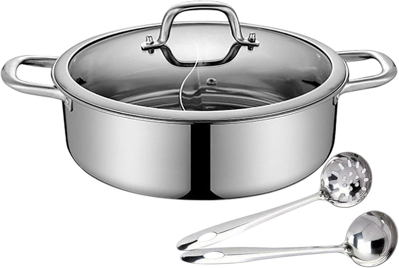 28cm/32cm Shabu Dual Side Hot Pot Edelstahl Cookware 2 Kammern Mit Glasdeckel Shabu, Suppentöpfe Her
