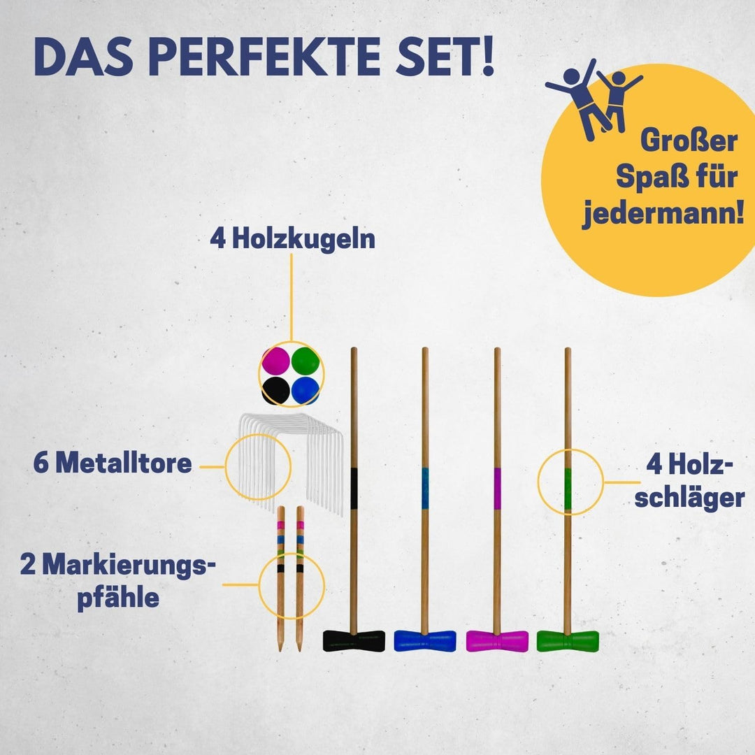 Best Sporting Crocket Set I Krocket Erwachsene & Kinder I mit Schläger, Kugeln, Tore, Markierungspfä