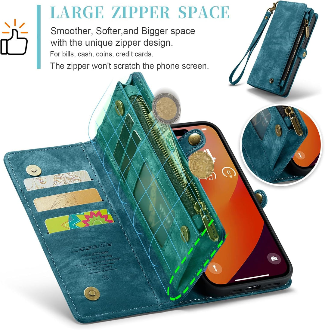 UFinetech für iPhone 15 Pro Hülle, Flip Leder TPU Stossfeste Kartenfach Tasche Handyhülle für iPhone