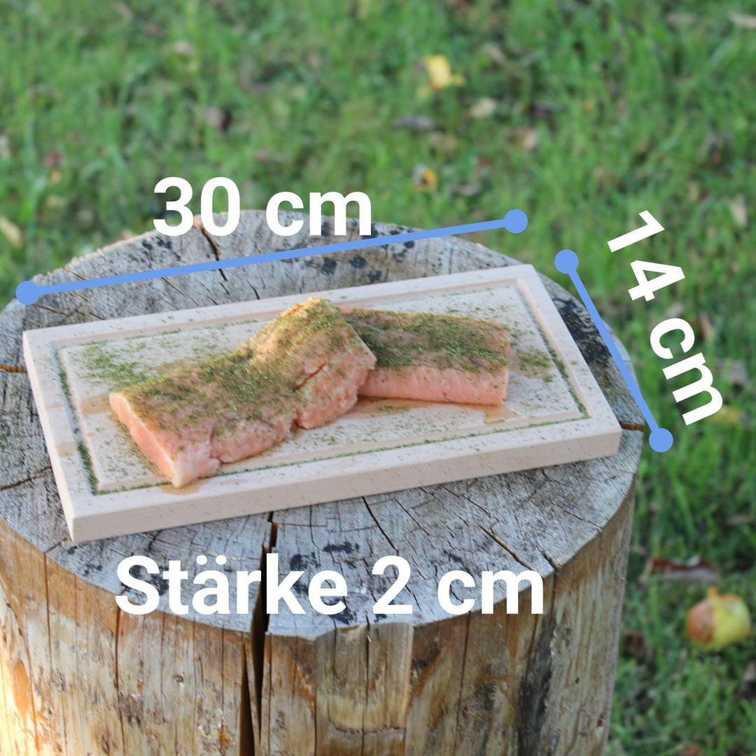 Grillbrett, Räucherbrett, 30x14x2 cm, Buche, Abtropfrinne, für jedes Grillgut, Fisch, Geflügel, Schw