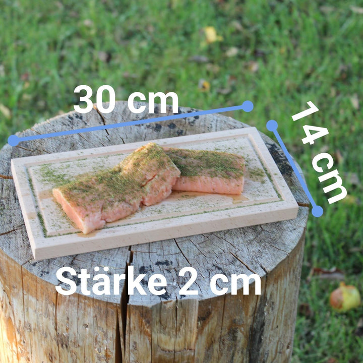 Grillbrett, Räucherbrett, 30x14x2 cm, Buche, Abtropfrinne, für jedes Grillgut, Fisch, Geflügel, Schw