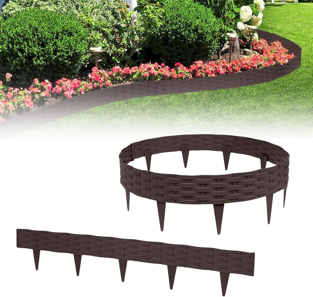 YUENFONG 5m Beeteinfassung Rasenkante Biegbarer Beetumrandungen Kunststoff Rasenkanten, Rattan-Optik