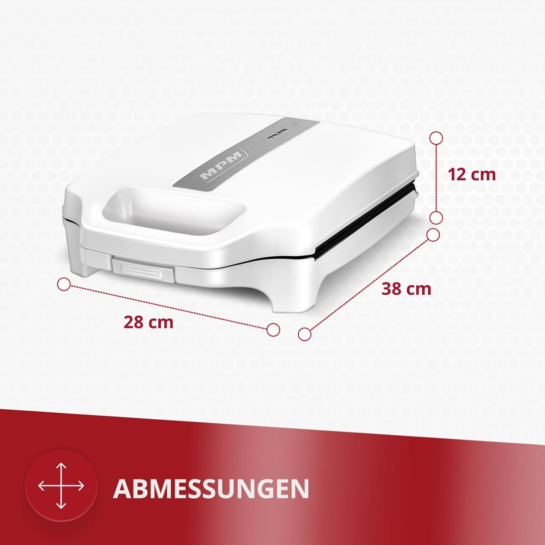 MPM MOP-35 Elektrischer Sandwichmaker für 4 Sandwiches, 8 in Dreiecksform, Antihaftbeschichtete Plat