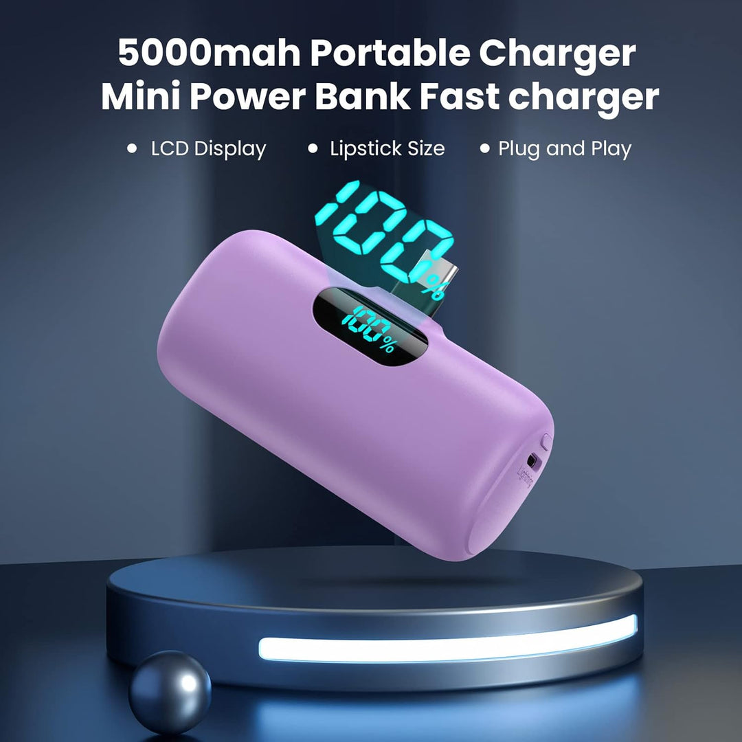 Feob Power Bank USB C 5000mAh, 15W PD 3.0A Schnelles Aufladen Powerbank Schlank LCD Display Extrener