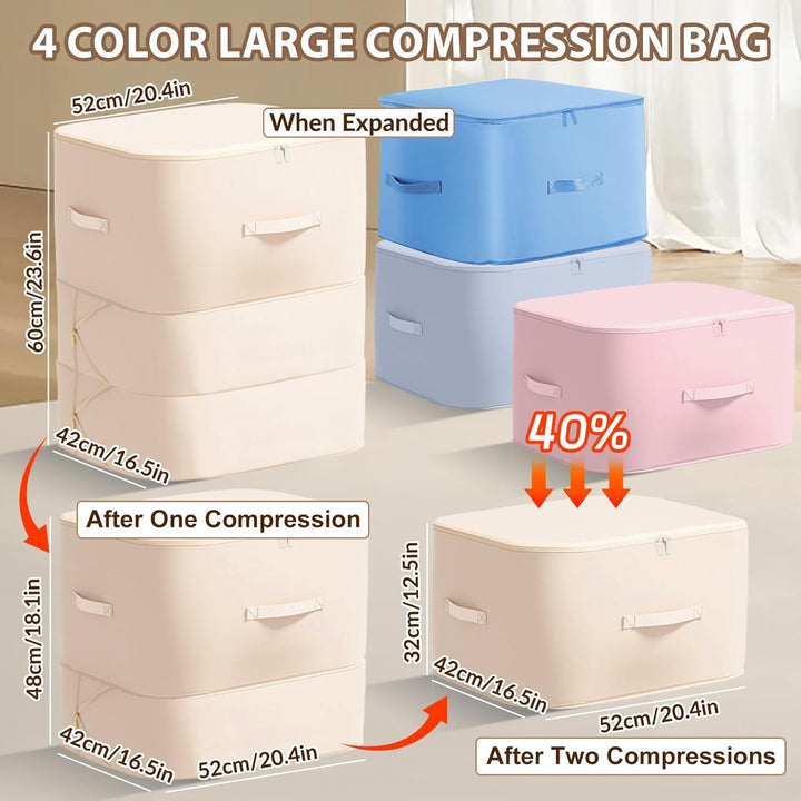 4 Stück Ultra Platzsparender Selbstkomprimierender Organizer, 52x42x60cm Aufbewahrungstasche für Bet
