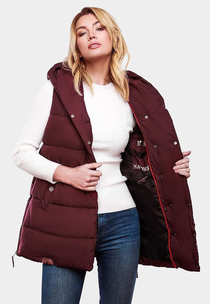 Navahoo warme Damen Winter Steppweste lang mit Kapuze Madilynaa XS-XXL M Wine, M Wine