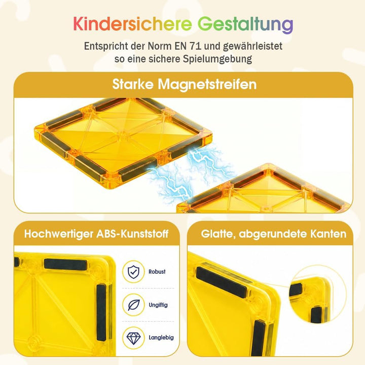 Playpals Magnetische Bausteine 120 Teile mit 2 Autos für Kinder ab 3 Jahren | 2D- &amp; 3D-Bauen, STEM-L