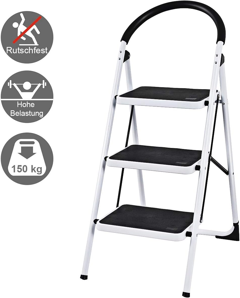 COSTWAY Trittleiter Klapptritt weiss, Stehleiter klappbar, Haushaltsleiter Stufenleiter platzsparend