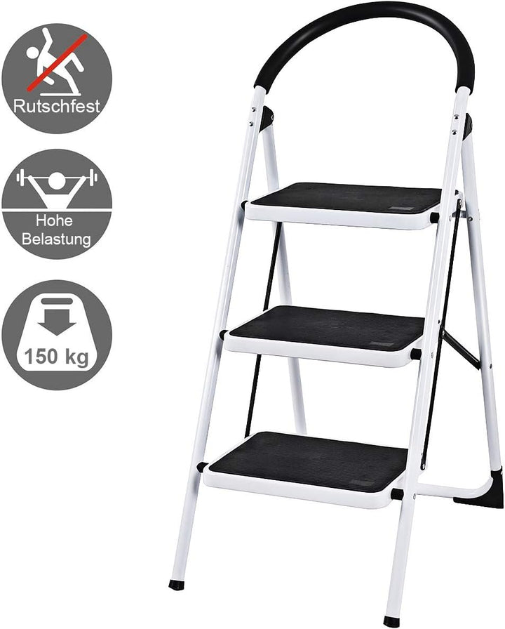 COSTWAY Trittleiter Klapptritt weiss, Stehleiter klappbar, Haushaltsleiter Stufenleiter platzsparend