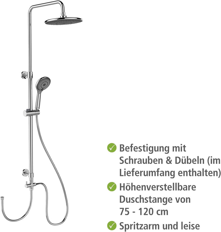 WENKO Duschsystem Watersaving, Duschstange aus Edelstahl mit wassersparendem Regenduschkopf und Hand