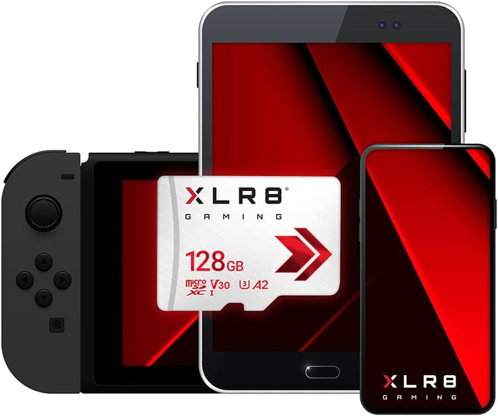 PNY XLR8 Gaming 128 GB Class 10 U3 V30 A2 microSDXC Flash-Speicherkarte, Lesegeschwindigkeit bis zu