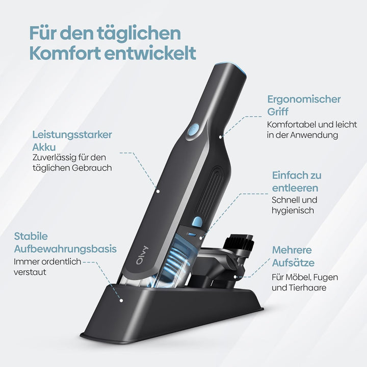 Olvy Leistungsstarker, kabelloser Handstaubsauger mit 2 Geschwindigkeitsstufen für Tierhaare, Mini-S