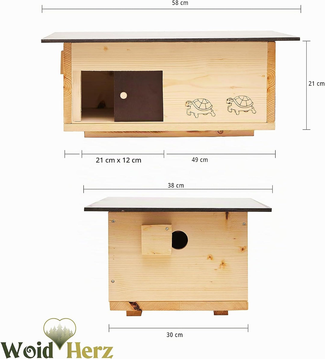Premium Schildkrötenhaus aus 20mm Vollholz (SH3) - Wetterfest mit Boden und Schiebetür inc. verstell
