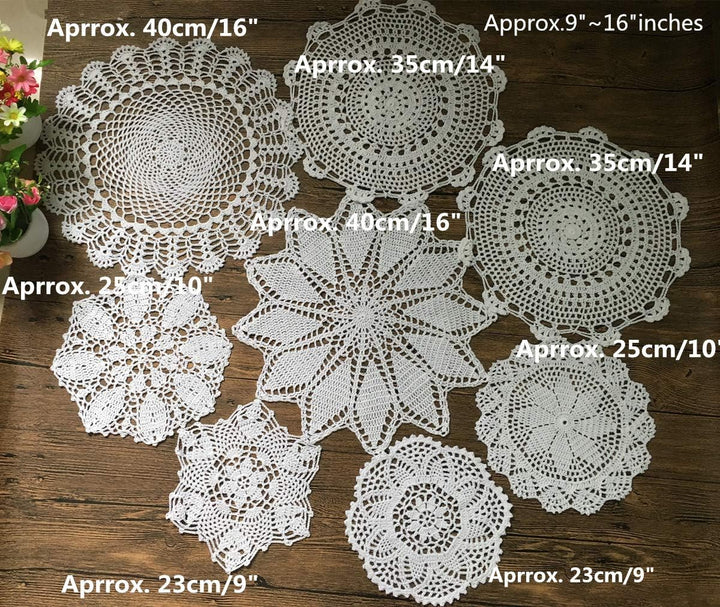 MINDPLUS Set mit 8 Handgehäkelten Deckchen aus Baumwolle Gehäkelte Spitze Deckchen Untersetzer Tisch