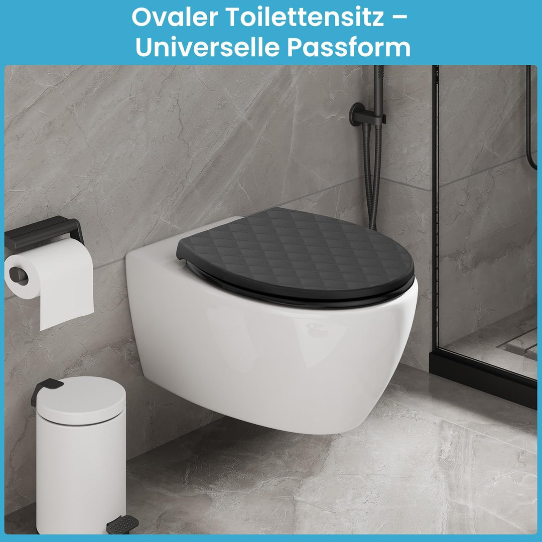 WC Sitz mit absenkautomatik Oval, Toilettendeckel Schwarz mit Quick-Release Funktion, Klobrille, Klo